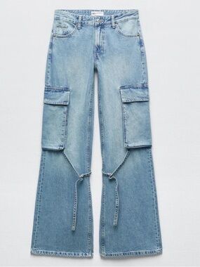 TRF Zara low rise cargo belt loop jeans